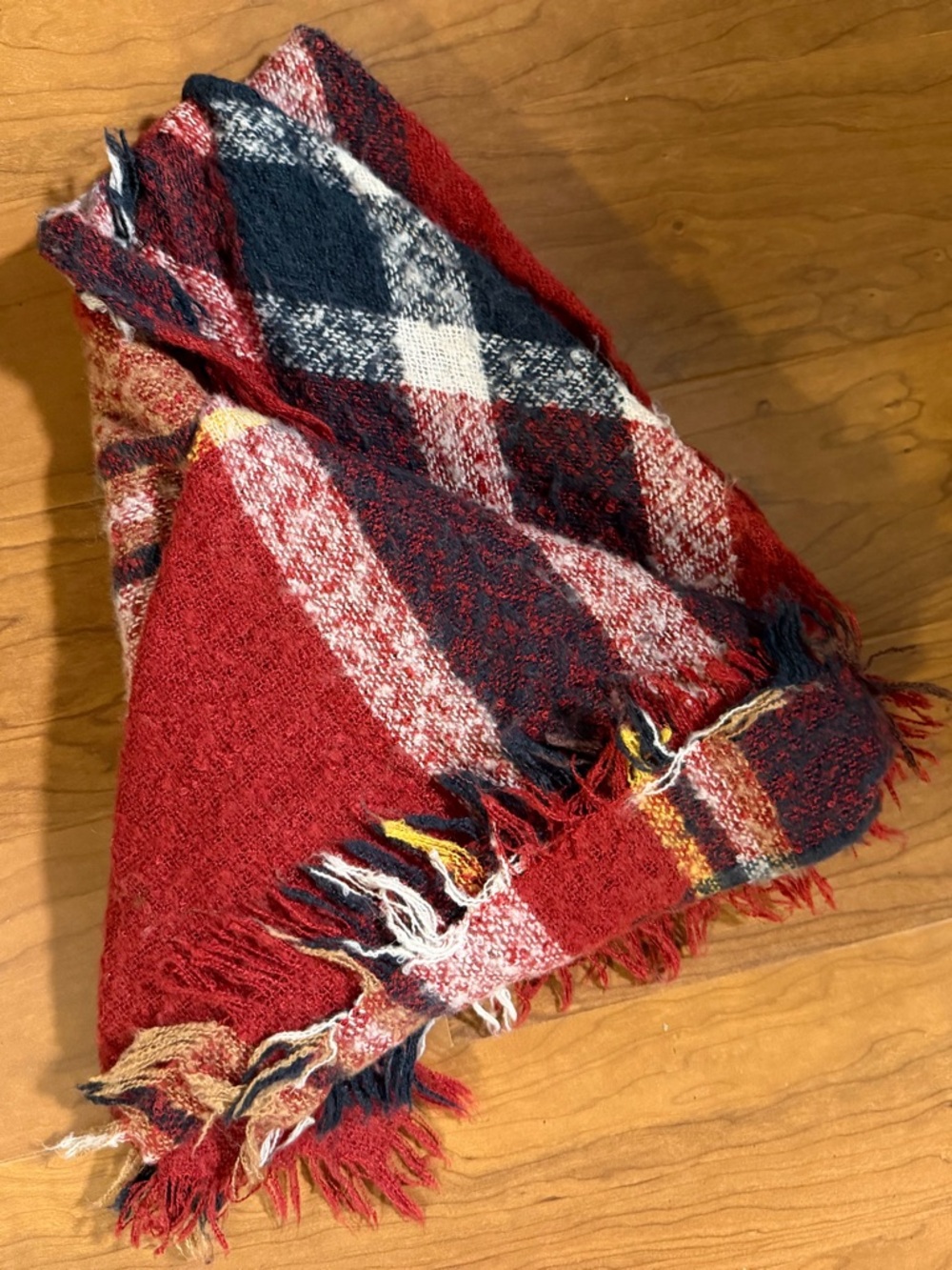 Cozy Red Plaid Fringe Scarf